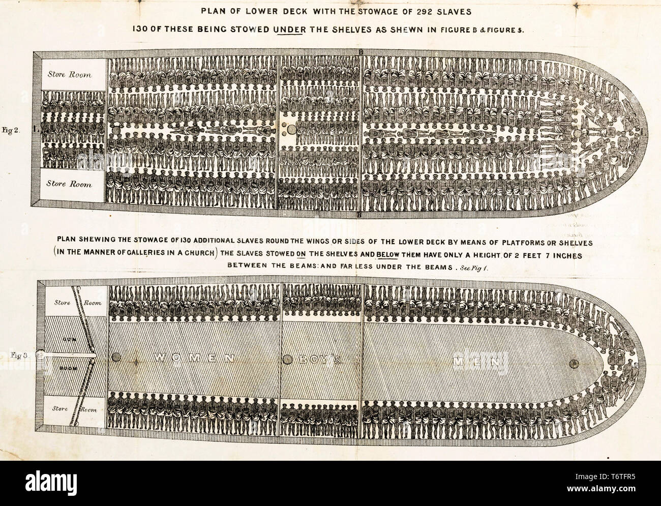 Diagram of the stowage of enslaved people on the British slave ship Brookes, 1788