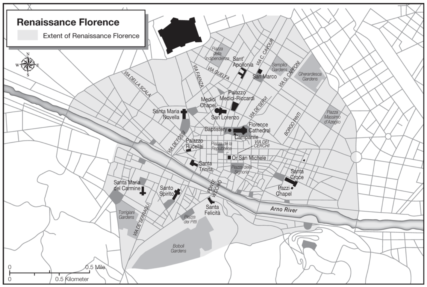 Map of Florence showing crime scene location