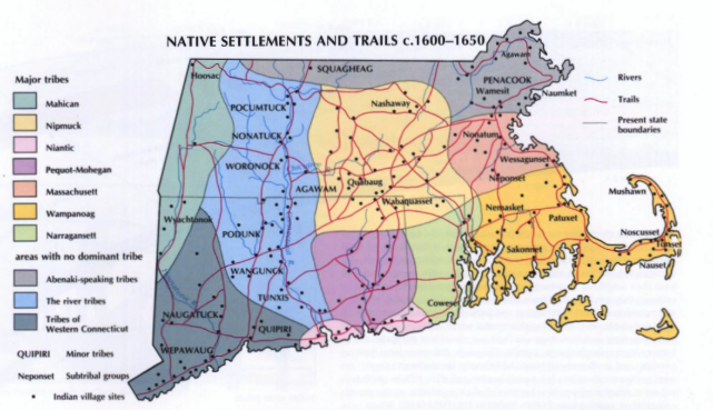 Map of Wampanoag territory in New England
